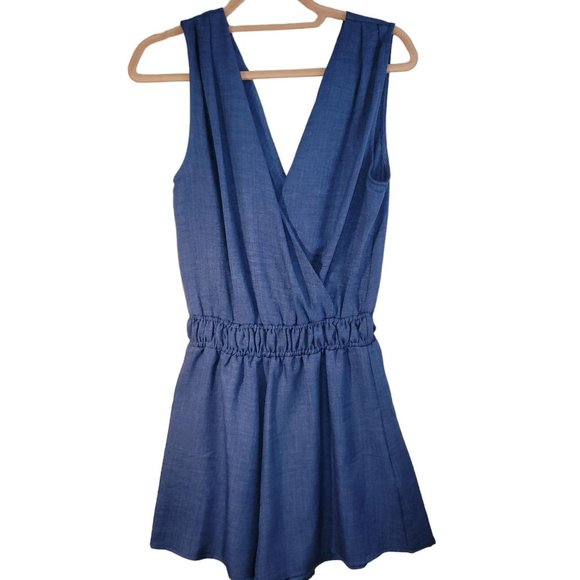 West Kei Blue V Neck Elastic Waist Shorts Romper Women Size S - Picture 2 of 10